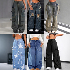 新女士牛仔裤available cargo jeans女士工装裤批发Women's jeans