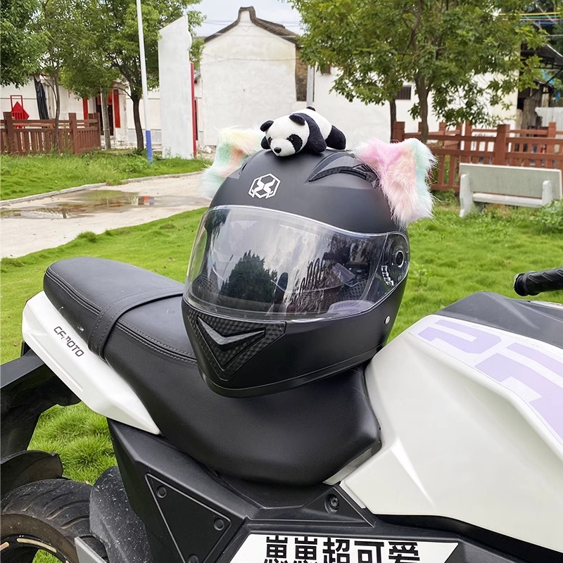 Creative Rainbow Tie-dye Animal Ear Handmade Helmet Decoration Motorcycle Accessories