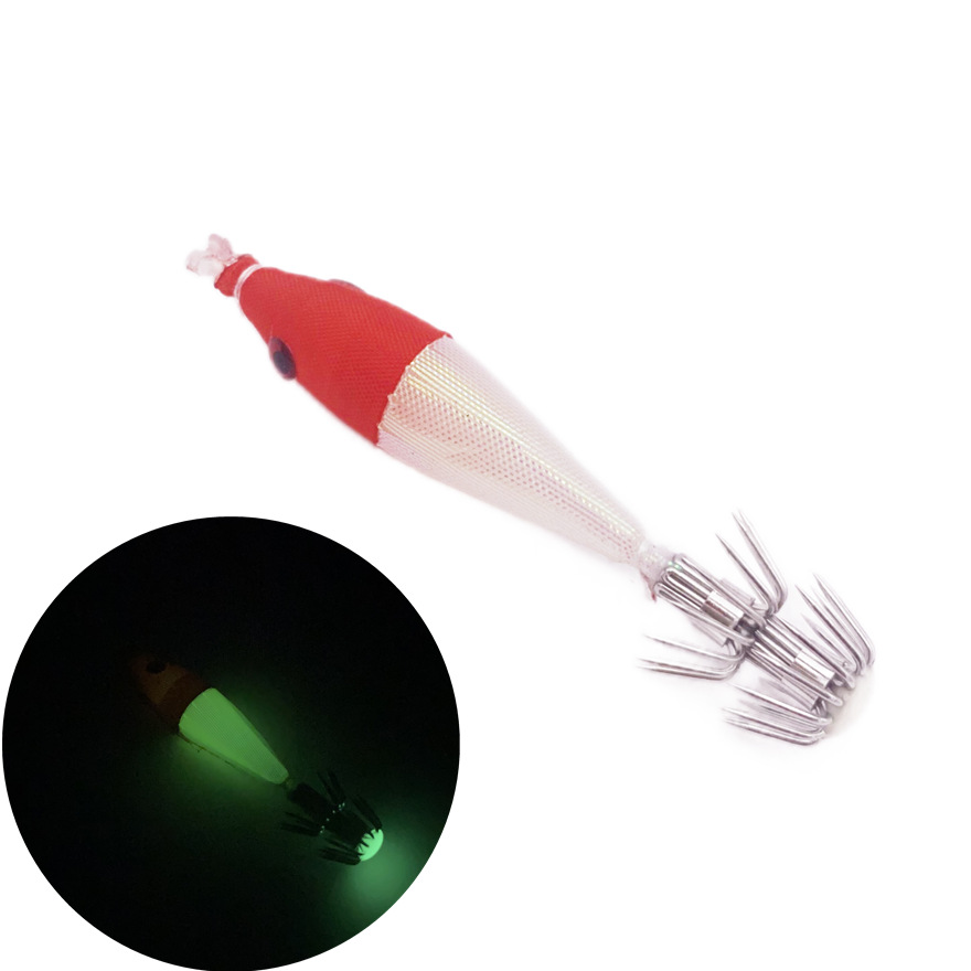 Tubo de soplado japonés artefacto gancho de calamar tubo de soplado gancho rollo de tela luminosa UV calamar sepia cebo falso gancho camarón de madera