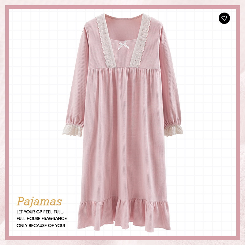 Transfronterizos exclusivos para al por mayor pijamas de primavera y otoño de mujeres pijamas de algodón de manga larga ropa dulce para el hogar una pieza