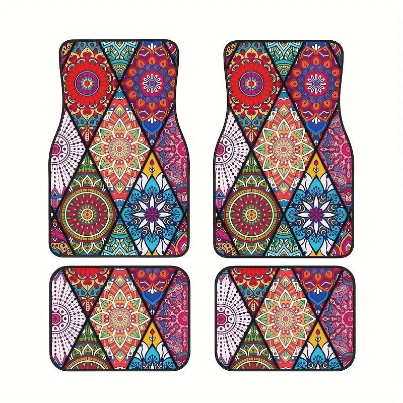 Hot-Selling Jit Bohemian Retro Ethnic Style Car Floor Mats Four-Piece Set Wear-Resistant Wholesale Latex Non-Slip