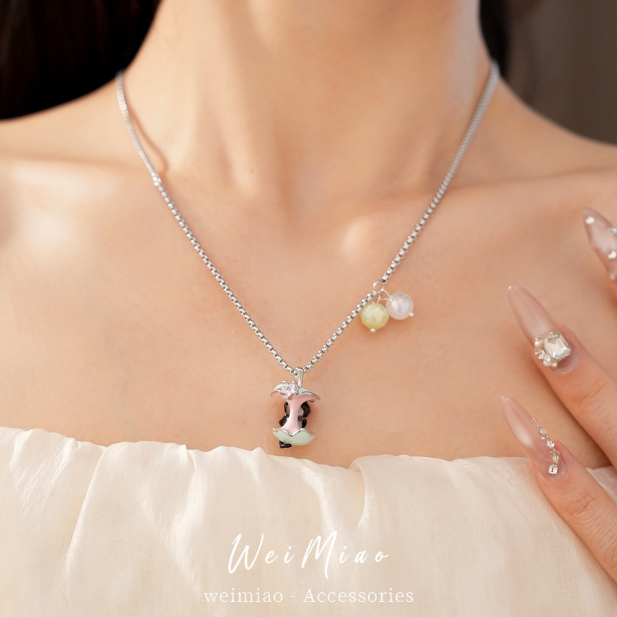 Zircon goteo de aceite manzana gatito collar ligero de nicho de lujo collar de clavícula infantil estilo encantador conjunto de joyería de moda al por mayor