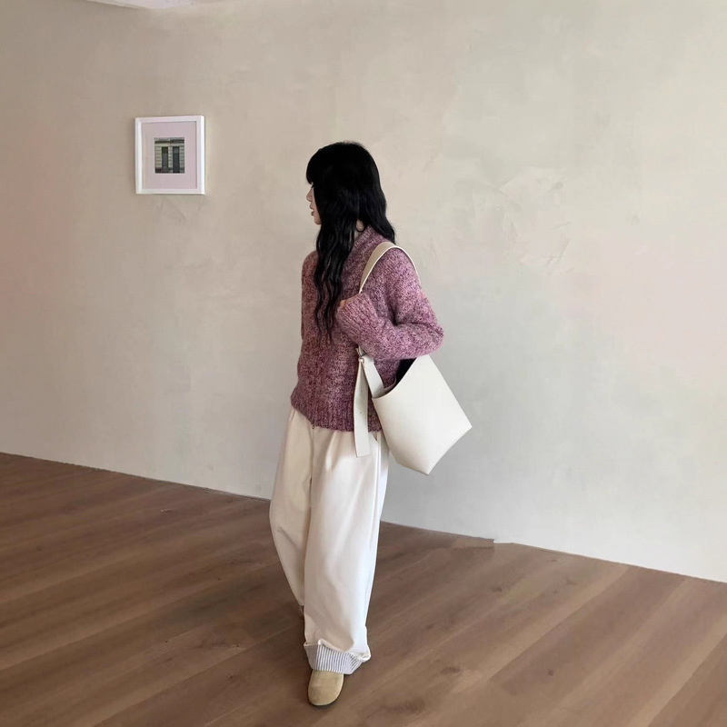 复古韩系花线杂色穿搭圆领毛衣女秋冬新款双拉链插肩长袖针织开衫|undefined