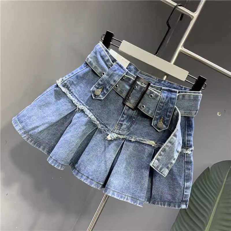Retro blue summer denim skirt