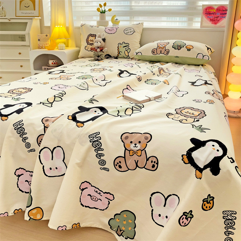 2025 nueva sábana de algodón fresco pequeña pieza individual 100 algodón dormitorio de estudiantes cama individual funda de almohada de tres piezas 2