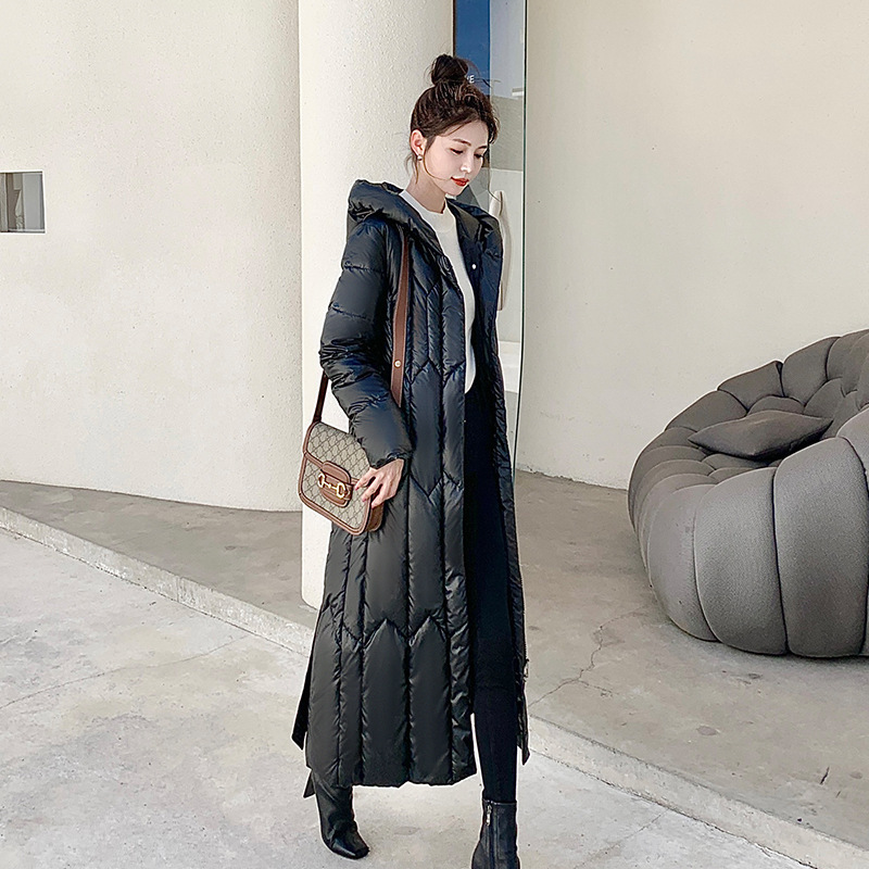Bright Down Cotton-padded Jacket Women's Long Winter Cross-border Loose Thickened Hooded Over-the-knee Large Quilt Cotton-padded Jacket Trendy