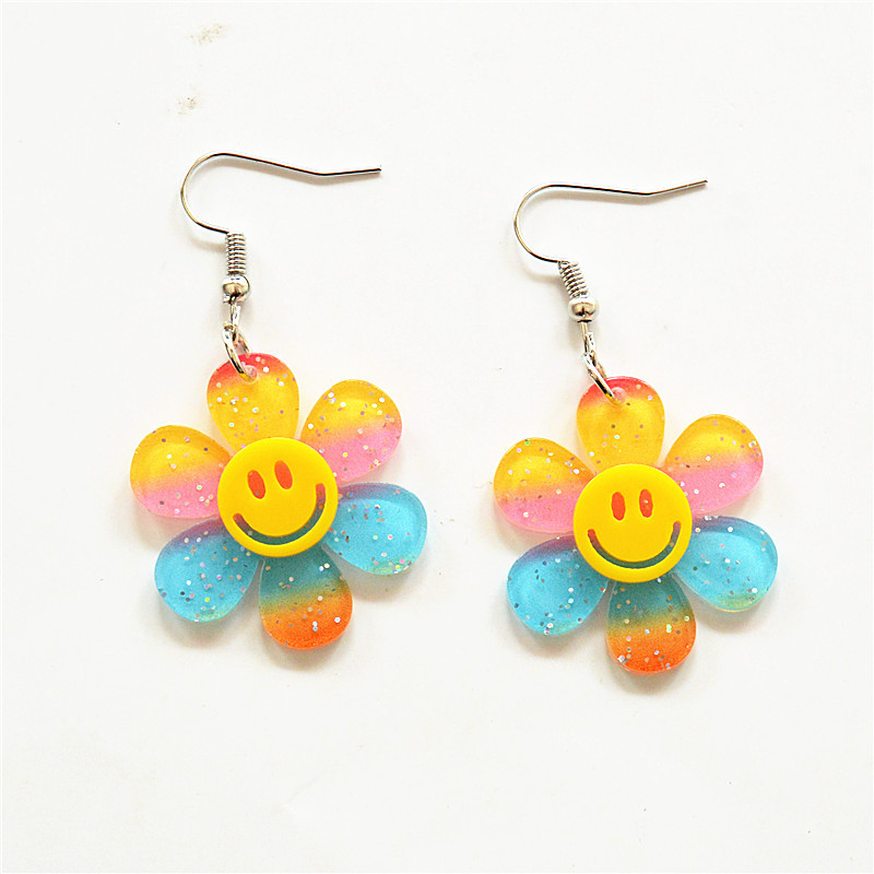 Wholesale Jewelry 1 Pair Cute Smiley Face Flower Arylic Drop Earrings display picture 7