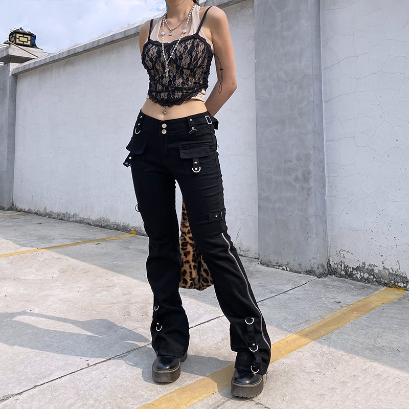 Pantaloni evazați pentru femei, la modă, cu talie joasă, lejeri, cu picior larg_voghion.com