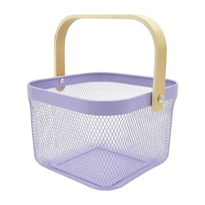 厂家直供伴手礼篮收纳篮收纳筐镂空木柄铁篮子水果篮沥水篮菜篮子