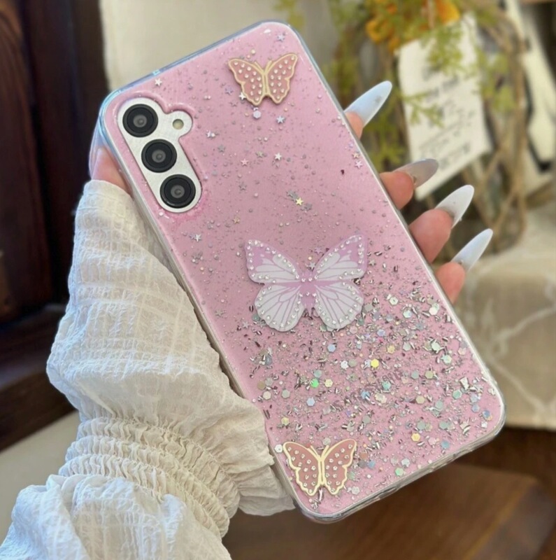 New Glitter Big Bow Suitable for S25Utra Samsung S24 Mobile Phone Case S23 Small Butterfly Glitter