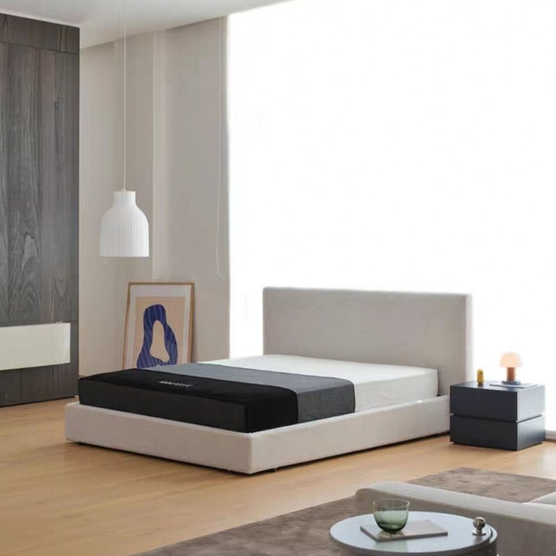 北欧极简软包布艺床主卧双人大床灰色棉麻白色床头酒店公寓可拆洗