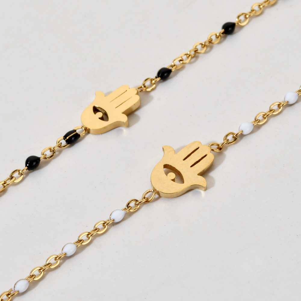 1 Piece Quantity Daily Occasion Stainless Steel Material Palm, Eye Pattern Bohemian Simple Style Palm Eye Stainless Steel Enamel Plating Hollow Out Bracelets