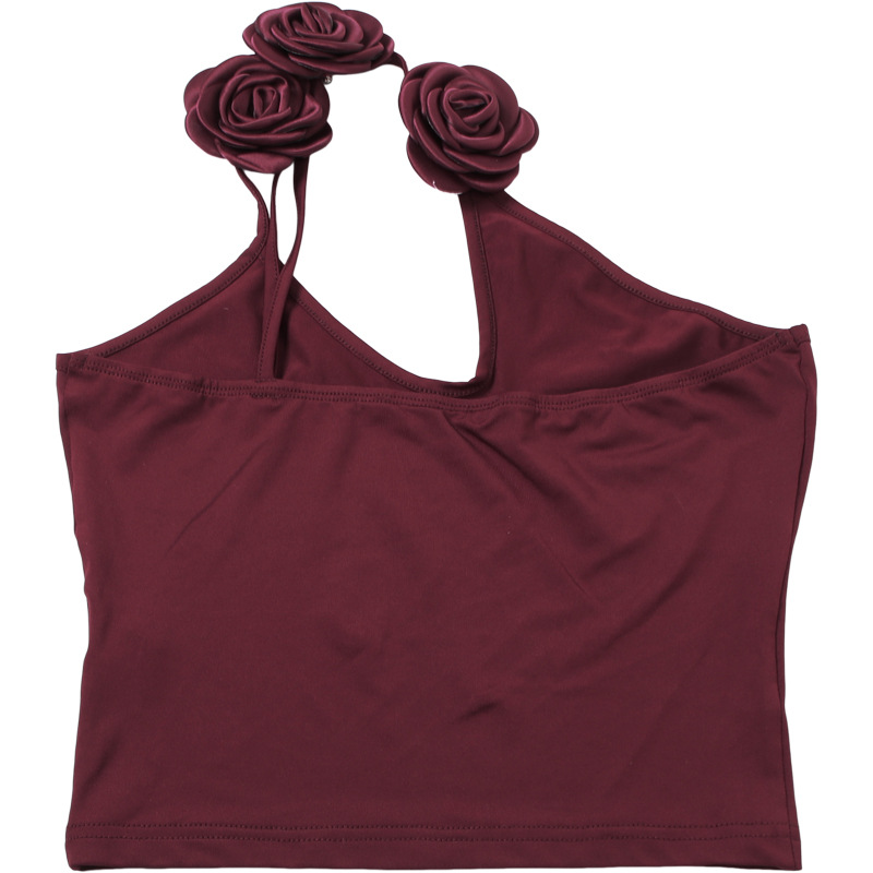 Summer Personalized Floral Decoration Solid Color Slim Fit Backless Shoulder Vest 15 Summer Personalized Floral Decoration Solid Color Slim Fit Backless Shoulder Vest