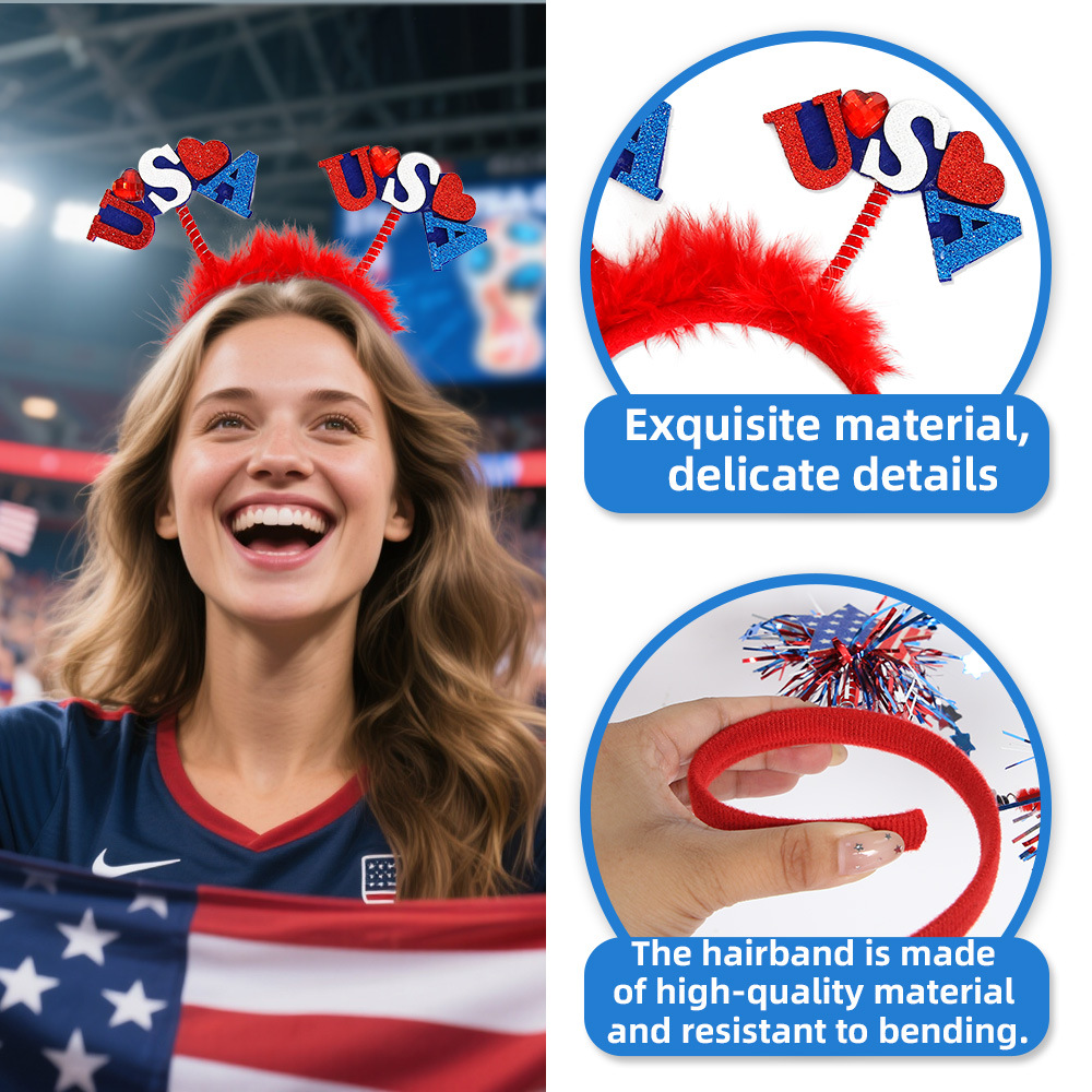 Estados Unidos, Canadá, México, decoraciones de la Copa del Mundo, fanáticos estadounidenses, bandas de pelo, porristas de fútbol, cheerleaders, bandera de Estados Unidos, cabeza