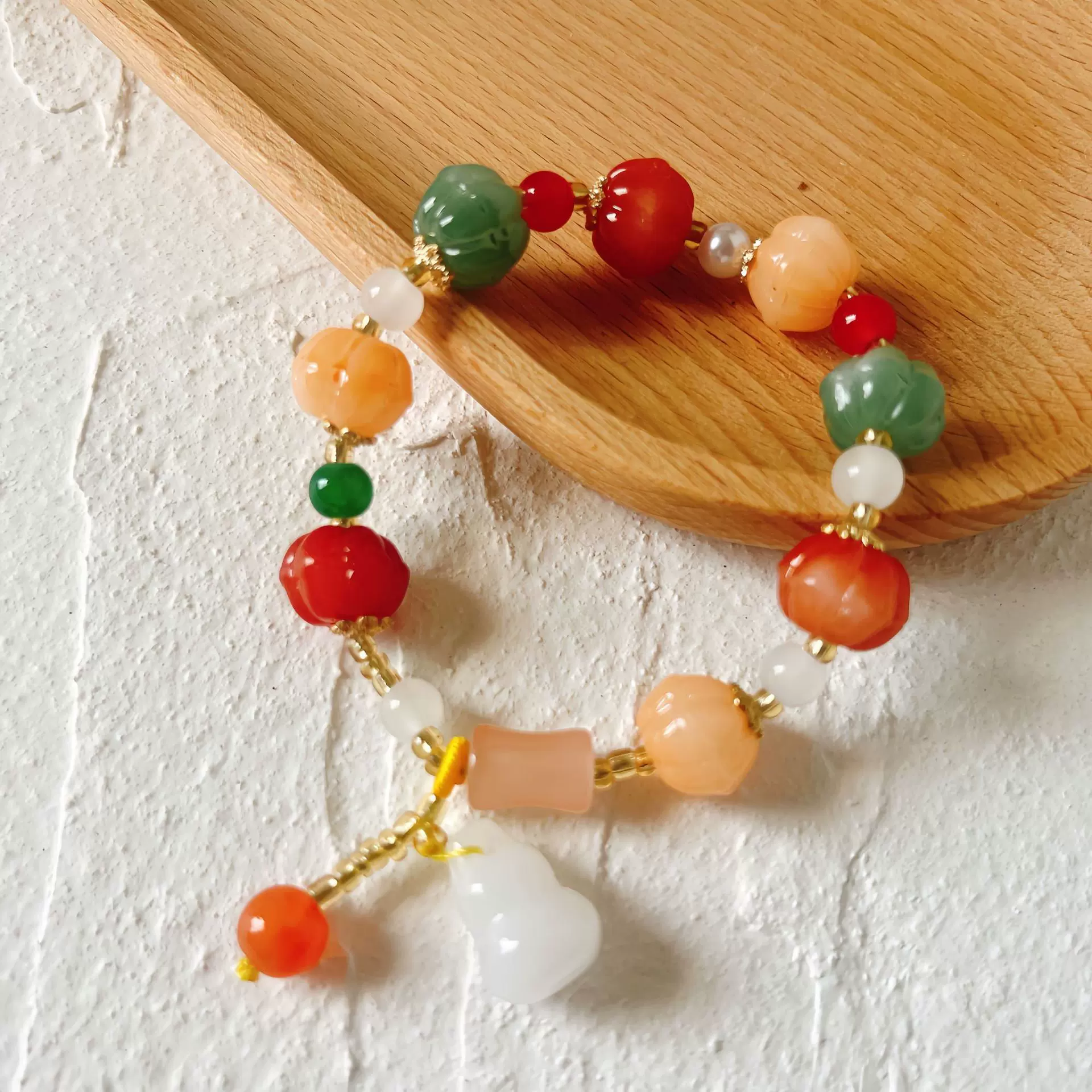 流苏平安手串女手链平安扣天然手镯手链串珠小众玉男金丝珠子散珠