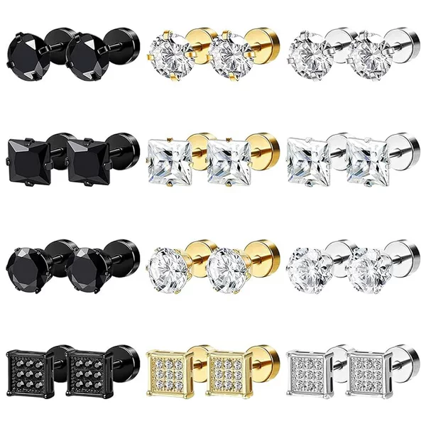 Cross-Border Popular Stainless Steel Multi-Diamond Earrings, a Complete Foundation Nails, Implant-Grade Inner Spiral