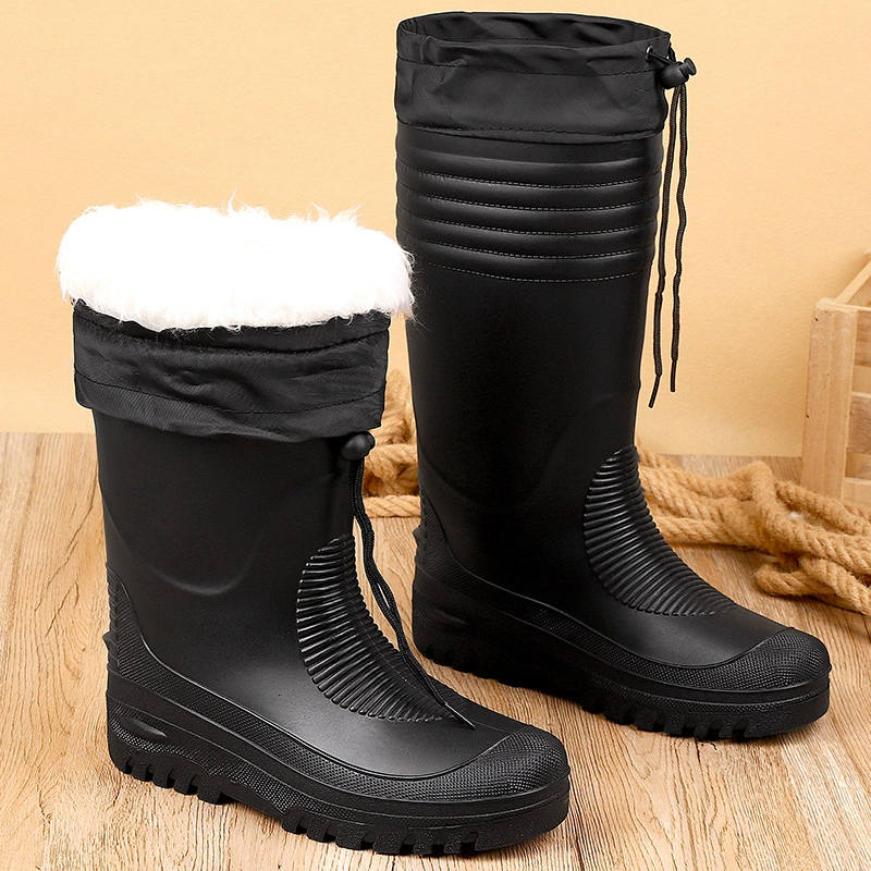 Большой размер 48 размер бархатные дождевые сапоги теплые холодные сапоги высокая водонепроницаемая рыболовная обувь высокая рабочая обувь зимняя мужская