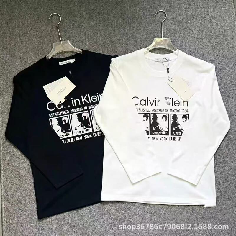 Cross-border high-weight CK round-neck long-sleeve T-shirt with retro print, letter and portrait design, suitable for spring and autumn, new trendy style Cross-border high-weight CK round-neck long-sleeve T-shirt with retro print, letter and portrait design, suitable for spring and autumn, new trendy style