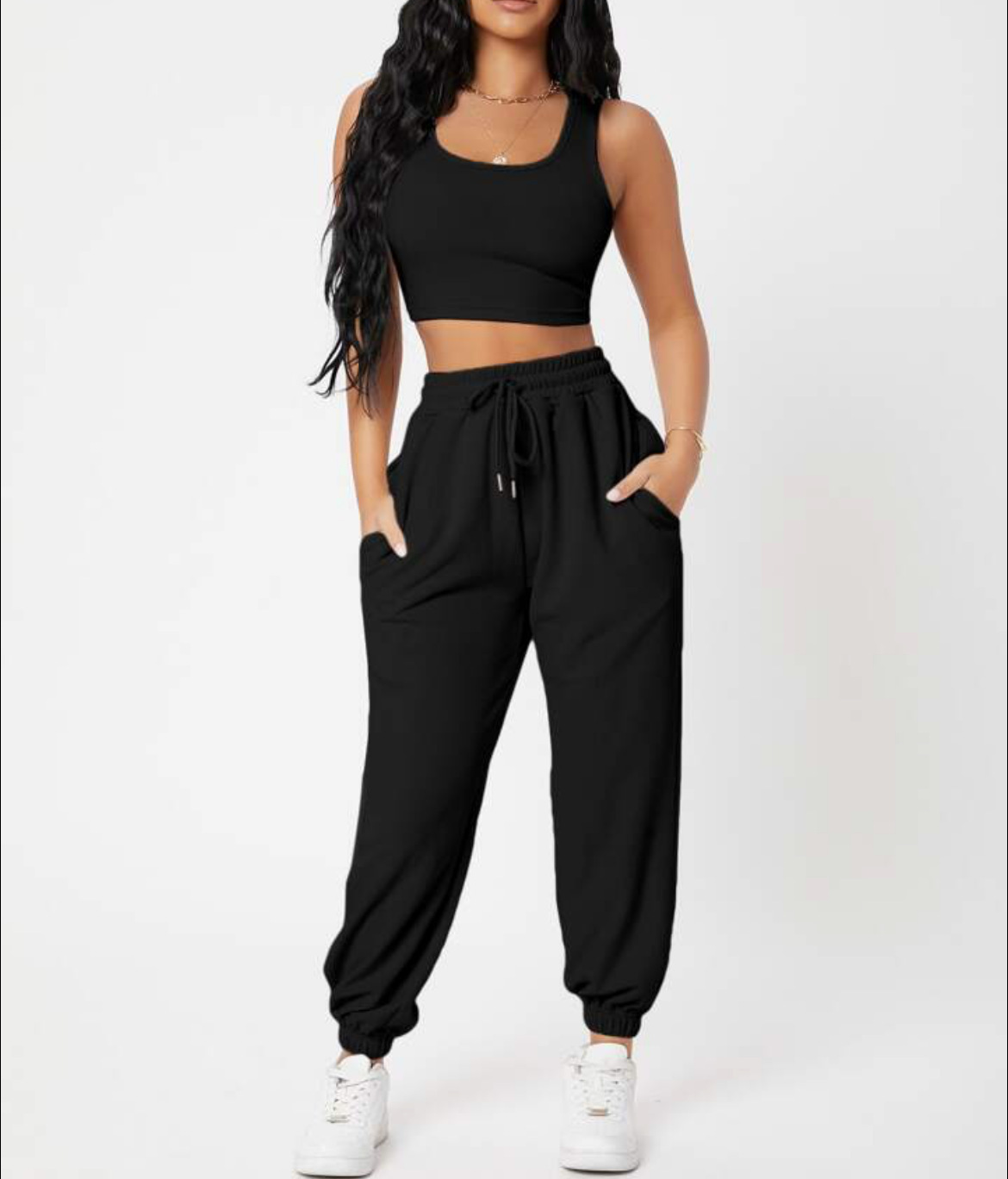 490g Weight Sleeveless Sleeve Length Polyester Fabric Type Pants Sets Sets Type 2 Pieces Set Quantity Casual, Daily Occasion Round Neck Neckline Breathable Function Skinny Fit Type Solid Color Pattern Summer Season Women's Gender Streetwear, Sport Style Style Women's Streetwear Sport Style Solid Color Polyester Round Neck Tracksuit 33
