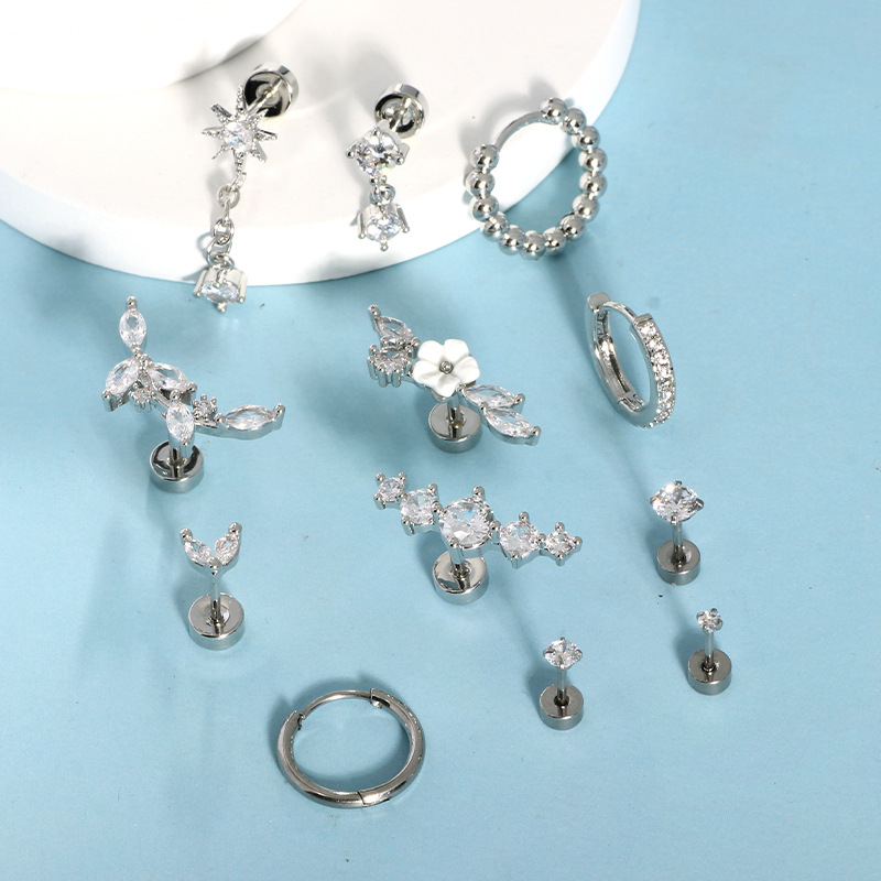 12-Piece Gold Stainless Steel Star Diamond CZ Earring Set - Cartilage Studs & Hoops detail image 8