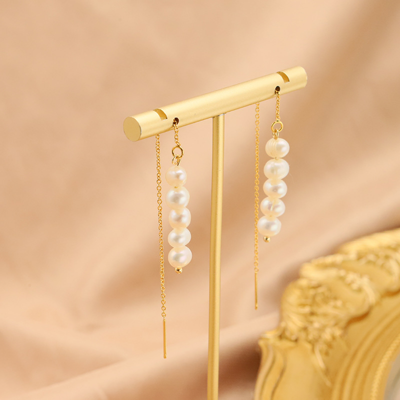 Pendientes de perlas de agua dulce naturales pendientes largos borla pendientes retro de temperamento de alta calidad original Nueva joyería