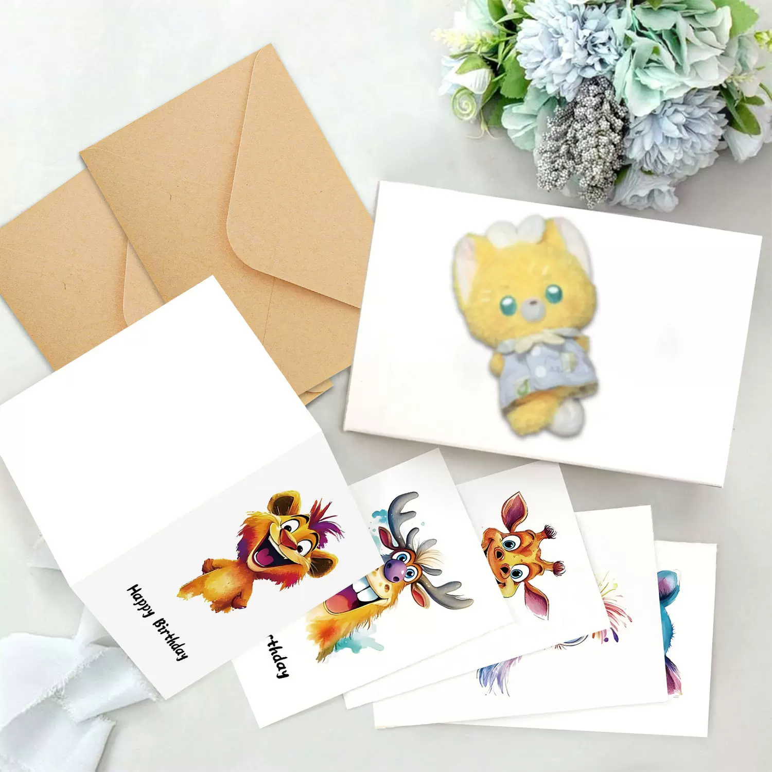 跨境好物 可爱动物森林水彩贺卡 儿童 DIY 派对节日感恩礼物