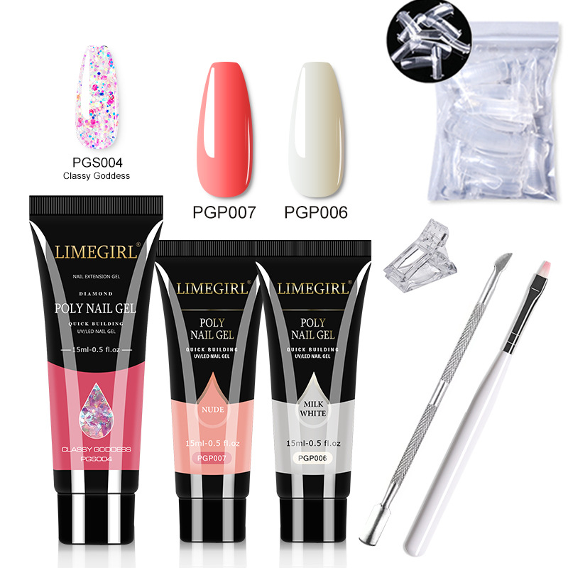 Kit de Herramientas de Gel de Extensión de Uñas de Cristal, Extensión Rápida, Modelo de Cristal, Tres Tubos de Gel, Gel UV, Transfronterizo