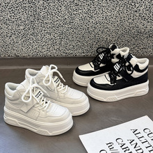 高帮休闲鞋女2025秋季新款真皮舒适松糕厚底小个子增高百搭小白鞋