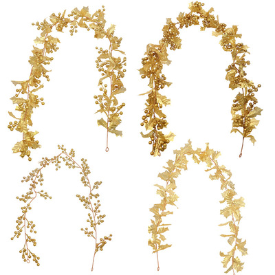 跨境 金色仿真圣诞藤条 节日气氛室内壁挂相思果 圣诞装饰金果子