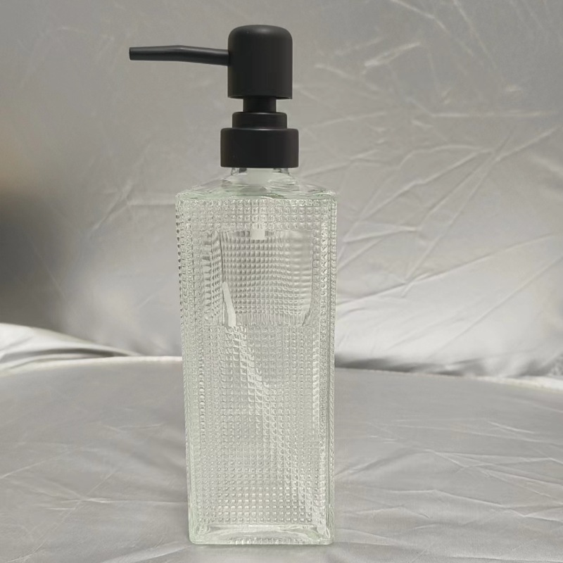 El fabricante suministra 420ml de desinfectante de manos, botella de vidrio transparente de color de patrón vertical cuadrado, botella de desinfectante de manos, vidrio