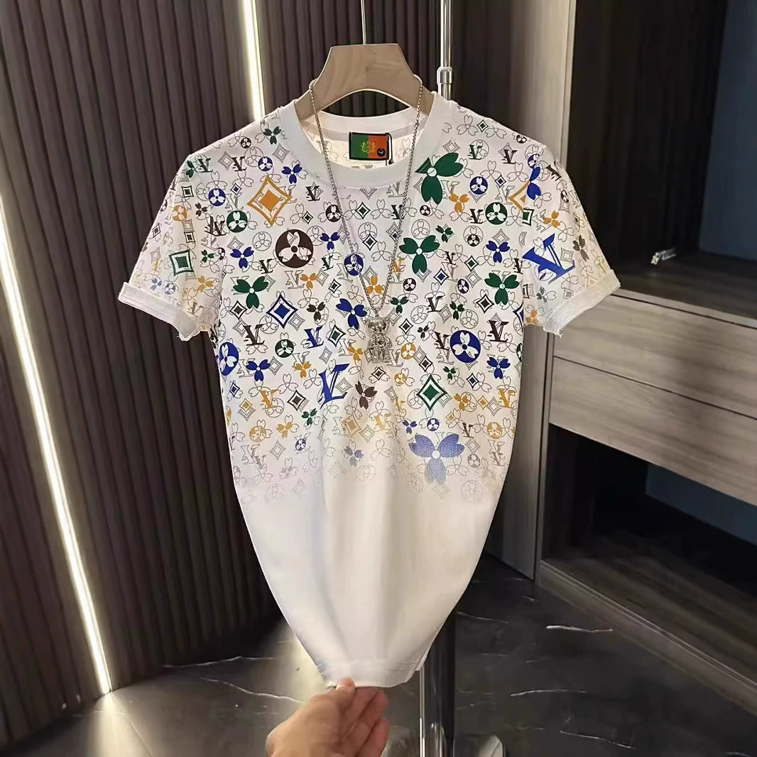 Новая летняя модная брендовая легкая роскошная мужская футболка с короткими рукавами и буквенным принтом, модный повседневный универсальный топ с круглым вырезом и половиной рукавов