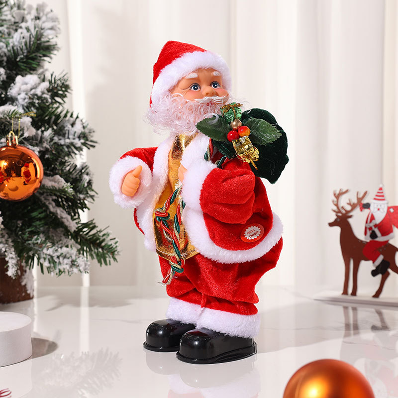 Transfronteriza eléctrica Santa Claus sacudiendo la cadera tocando la guitarra con música Navidad pequeño anciano decoraciones regalo de la muñeca