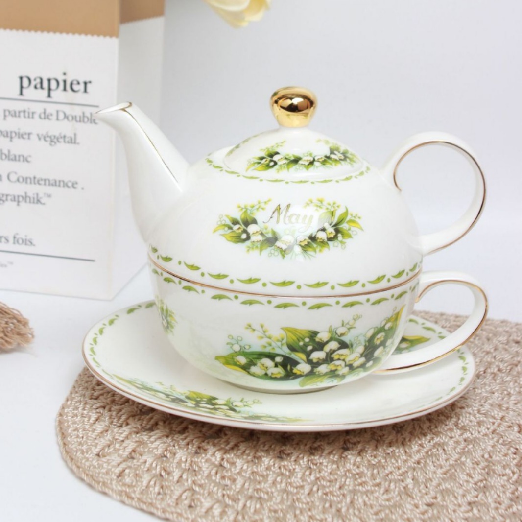 zhaoye铃兰花杯茶壶高骨瓷咖啡杯碟一人壶子母壶陶瓷杯五月花