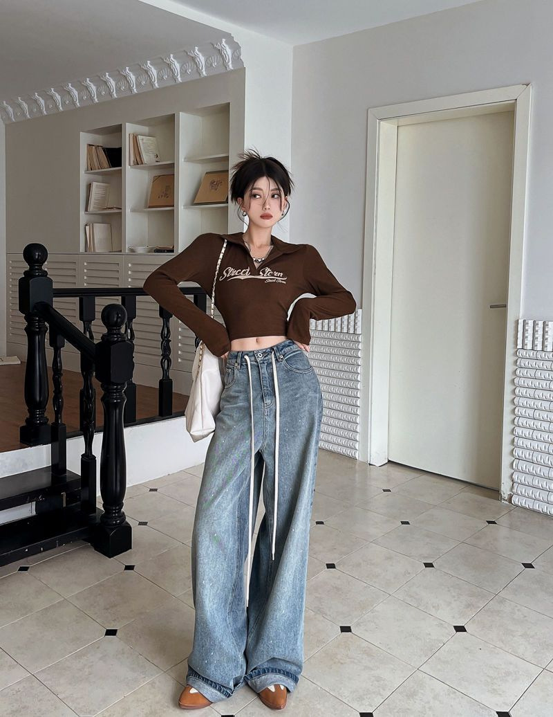 Vintage American Style Hot Girl T-Shirt For Women, Spring And Autumn Long Sleeve Short Jazz Dance Slim Fit Inner Wear_ecoleips.com