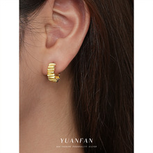 远梵s925纯银波浪褶皱耳环女跨境欧美时尚设计感耳扣潮流个性耳饰