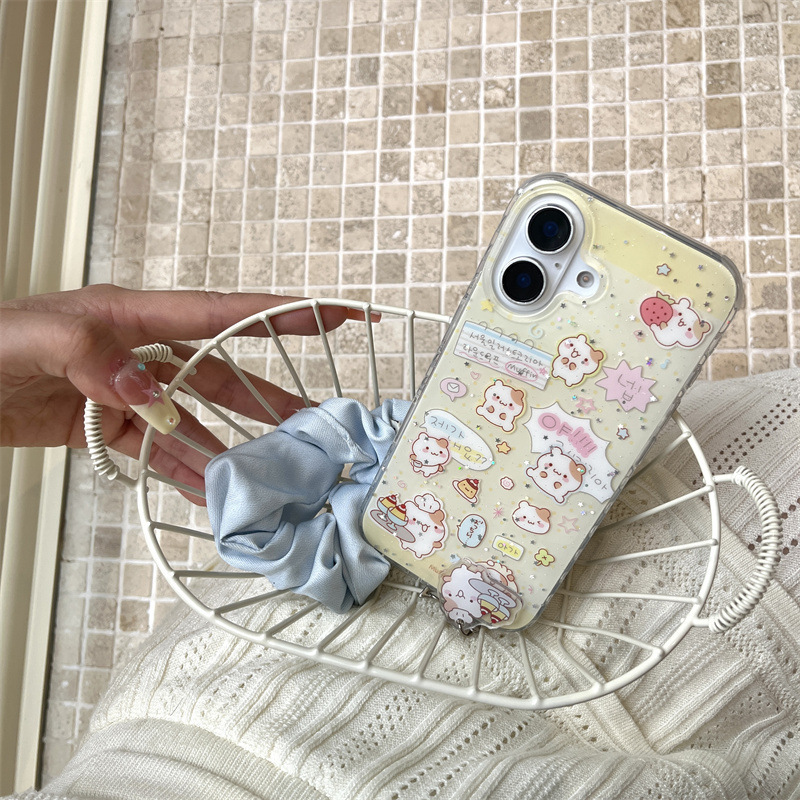 キラキラ布丁シェフハムスターマフィン iPhone17/Apple16ProMax/15/14対応 携帯ケース 女性向け|undefined