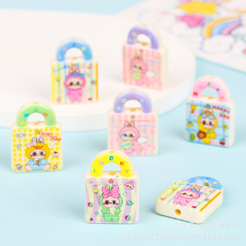 Creative Lab Rabbit Double-Sided Painted Handbag Pendant Perforated Beads DIY Keychain Bag Pendant Pendant Accessories