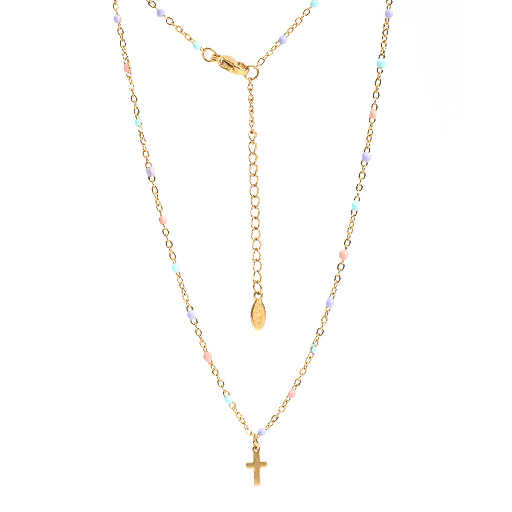 5g Weight Pendant Necklace Classification 1 Piece Quantity Daily, Street Occasion Stainless Steel, Titanium Steel Material Cross Pattern Women's Gender Enamel, Plating Design Simple Style Style Stainless Steel Titanium Steel Simple Style Cross Enamel Plating Pendant Necklace 2