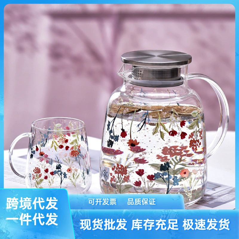 Креативный набор бытовой воды с принтом чайника чашка для воды термостойкая и взрывозащищенная вода с прозрачным стеклянным чайником чашка для воды
