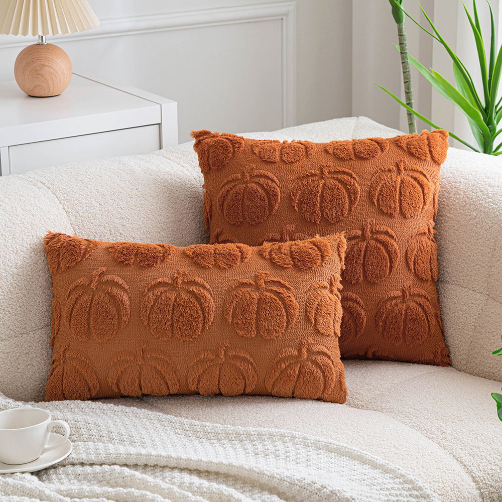 Halloween Pumpkin Embroidered Plush Pillow Case For Sofa Living Room_voghion.com