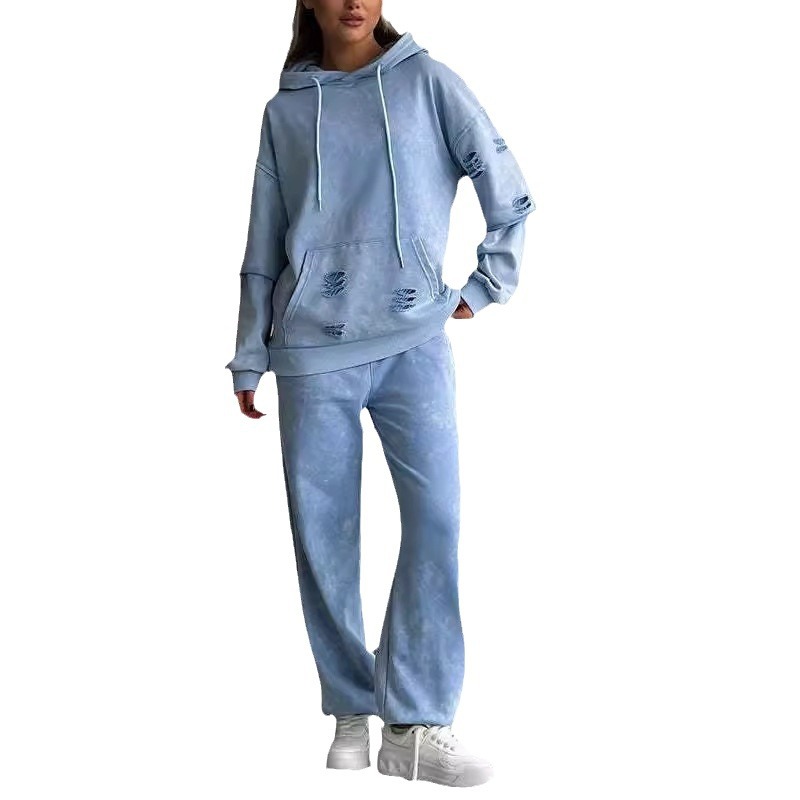 Damenbekleidung Sweatshirt-Set mit Kapuze und Loch_voghion.com