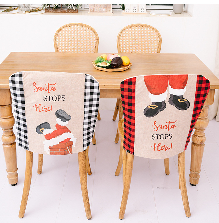 Cross-border New Christmas Decoration Stop Here Plaid Chair Cover Christmas Table Holiday Atmosphere Decoration display picture 3