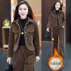 时尚加绒加厚套装女2025秋冬季新款洋气显瘦短外套休闲运动两件套