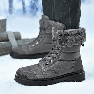 Northeast Snow Boots Men's Cotton Shoes Warm Winter Fleece-Lined Thickeneded High-Top Waterproof Anti-Slip Men's Shoes Black Large Size