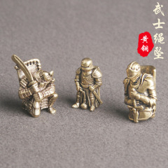 純黃銅武士鑰匙繩墜個性皮具箱包吊墜DIY配件刀墜背雲財布扣批發
