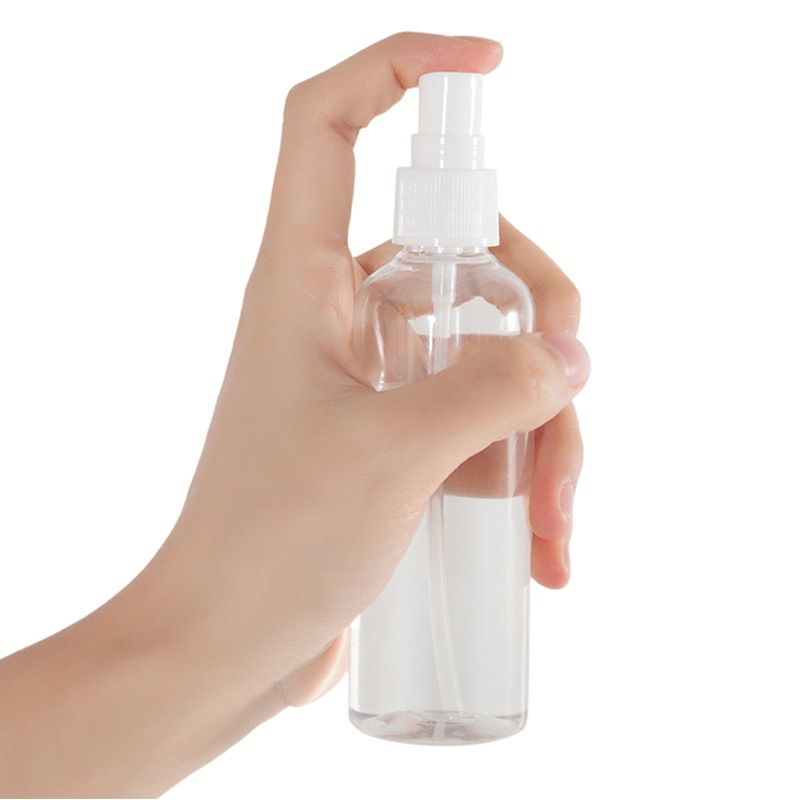 Botella de aerosol transparente 30 ml50 ml pequeña regadera de niebla fina dispensación de alcohol Pet portátil plástico 100ml botella de aerosol de presión