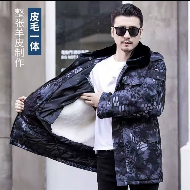 Фабрика Оптовая подкладка из овчины меховой интегрированный теплый ветрозащитный средней длины пальто для папы