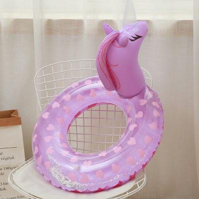 芭夏 ins儿童亮片桃心公主马游泳圈 爱心五角星亮片独角兽泳圈