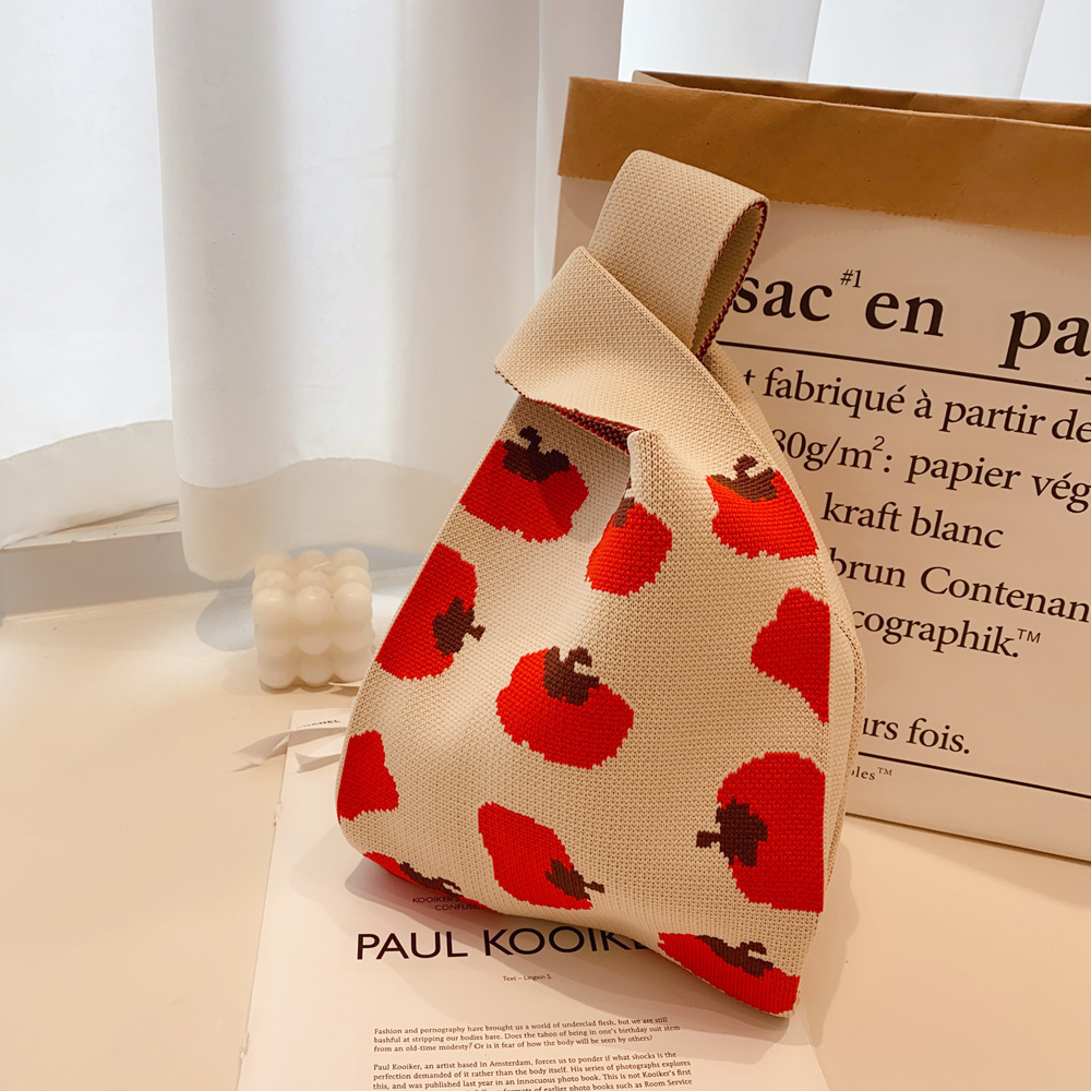 Nuevo bolso de punto para teléfono para mujer, bolso tejido suave en colores dopamina, bolso de mano con forma de corazón en estilo coreano con bloques de color.