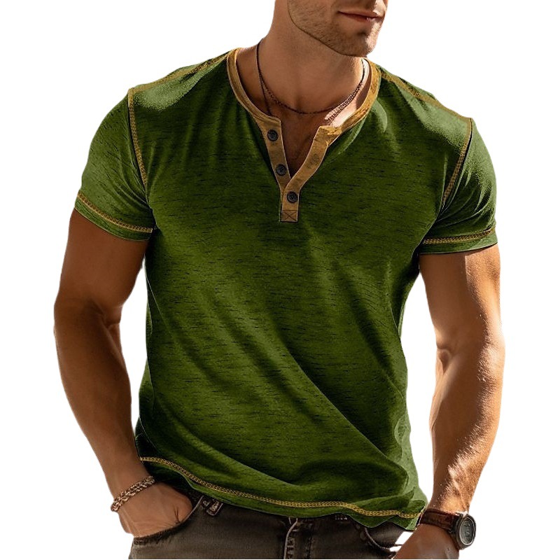 Camiseta de Manga Corta con Cuello Alto y Bloques de Color para Hombre, Estilo Casual, Transpirable y Elegante, para Verano, Marca Cross-border Amazon
